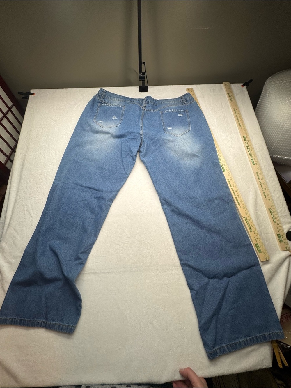 Distressed Buffalo Plaid Patch Jeans Light Wash Wide Leg Estimated Plus Size - Picture 11 of 11